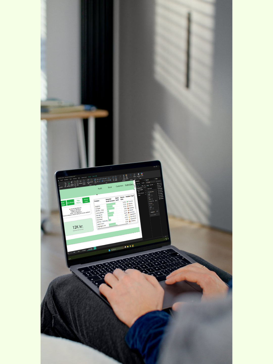 Power BI profit report open on a laptop